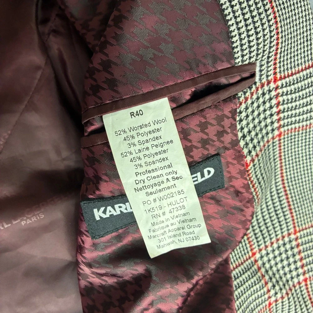 Karl Lagerfeld Paris Mens Glen Plaid Blazer Gray Red Check Sport Coat 40R 42R